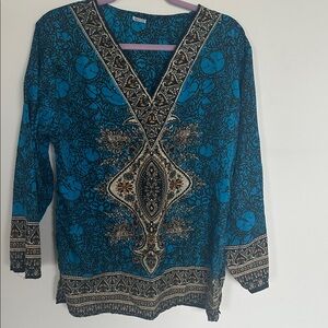 Elegant Blue Patterned Women's Top Size 10-12.